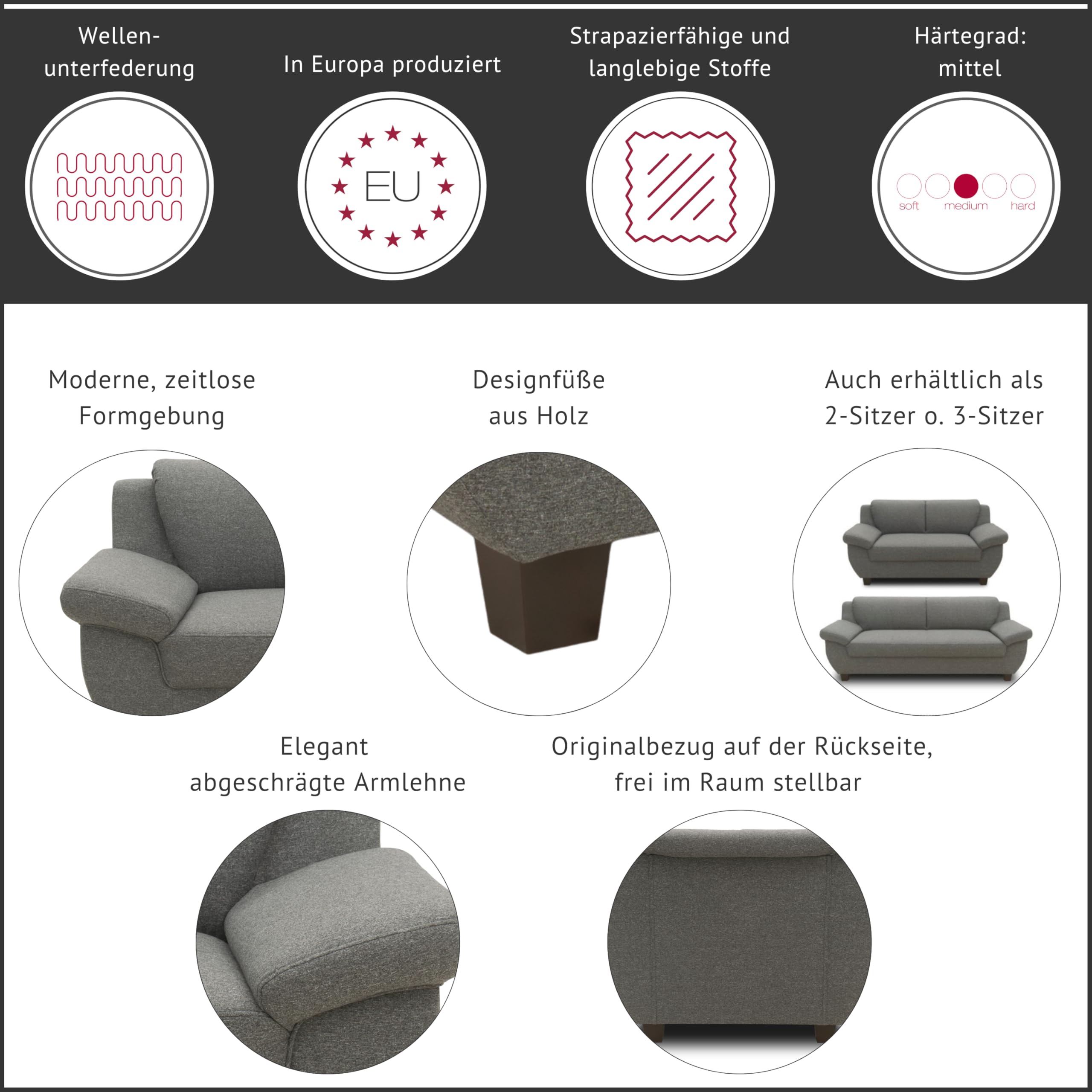 DOMO. collection Panama Sessel, Polstersessel, Einzelsessel, Sofa Garnitur, 3-2-1, Taupe, 108 cm
