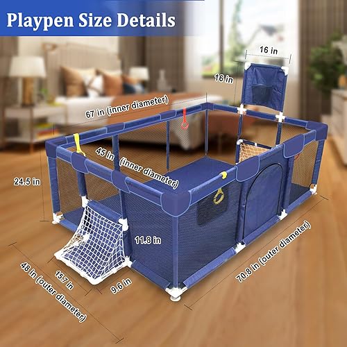 Miniatura 6 de Corralito grande para bebés y niños pequeños, pozos de pelotas para niños pequeños, corral de juegos para niños, patio de juegos resistente con red