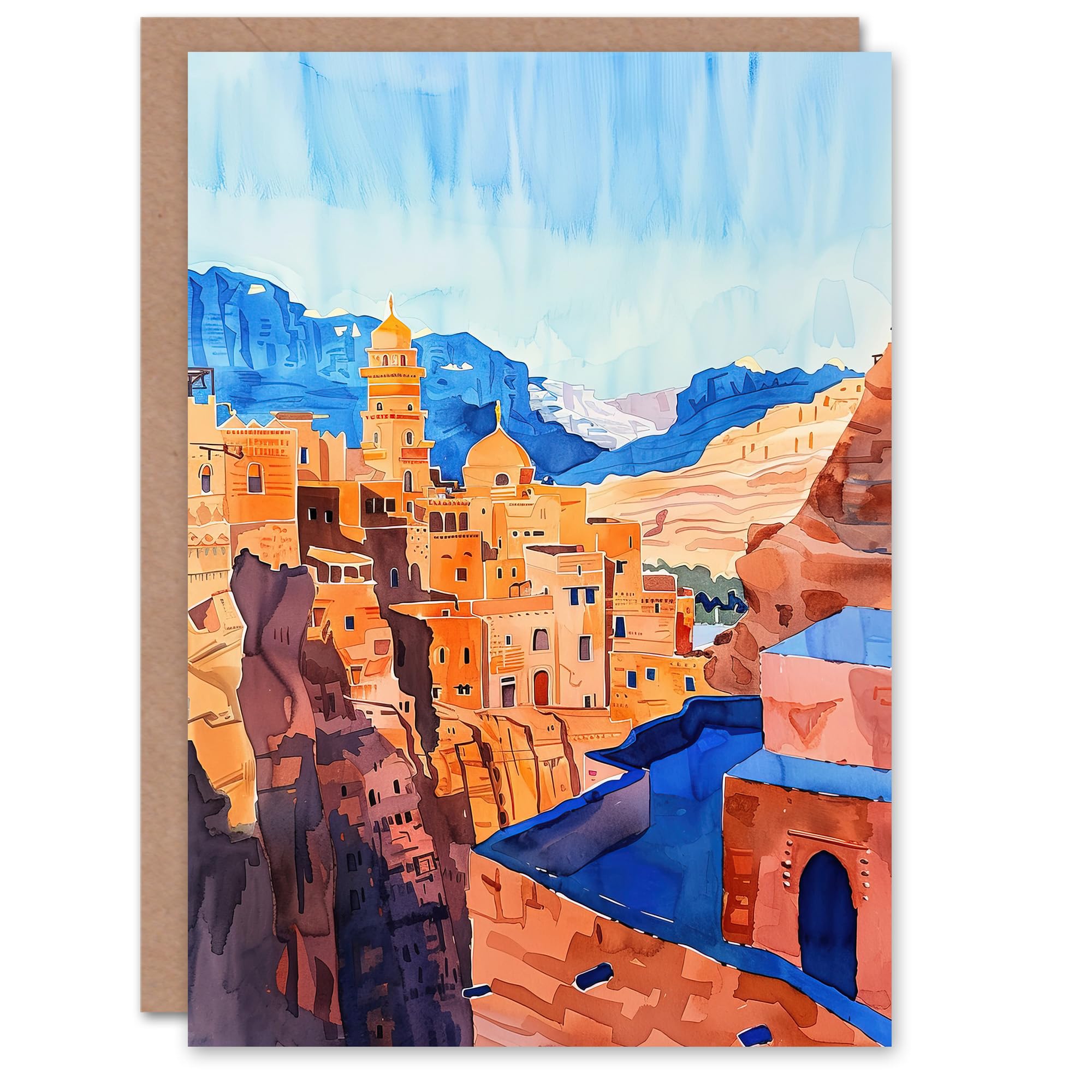 Artery8 Greeting Card Old City of Jerusalem Watercolour Cityscape Blank For Him Or Her Art Birthday Card