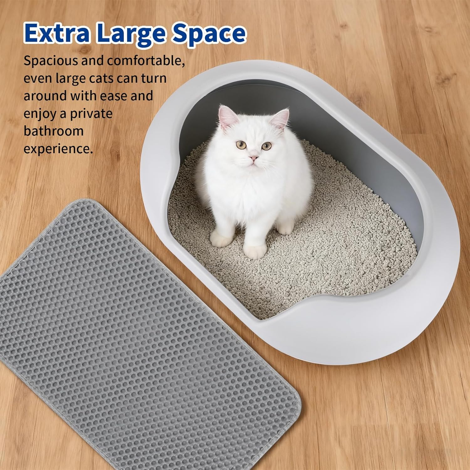 Basics Large Cat Litter Box with High Sides | Enclosed Kitty Litter with Lid for Big Cats | Sifting Type Alternative, Includes Scoop, 23.62x16.14x9.06 Inches, Grey/White (Fits XL Needs)