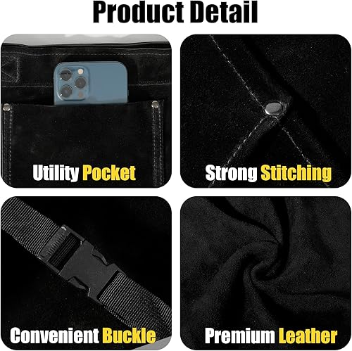 Miniatura 5 de Pantalones de soldadura de cuero, resistentes al calor y al fuego, protección de piernas de cuero dividido para hombres y mujeres, ajustables M a