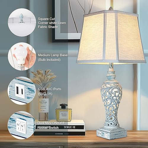 Miniatura 2 de Table Lamp Bedside Lamps Set of 2, 28.5'' Luxsight Farmhouse Table Lamps for Bedroom, Lamps for Nightstands with Night Lights, with USB C+A Ports,