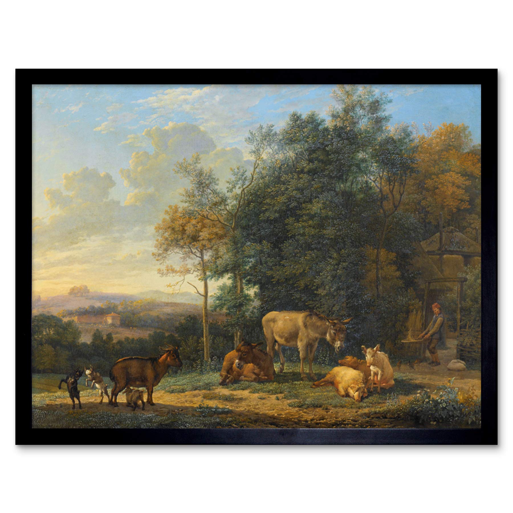 Artery8 Du Jardin Landscape Two Donkeys Goats Pigs Painting Art Print Framed Poster Wall Decor 12x16 inch