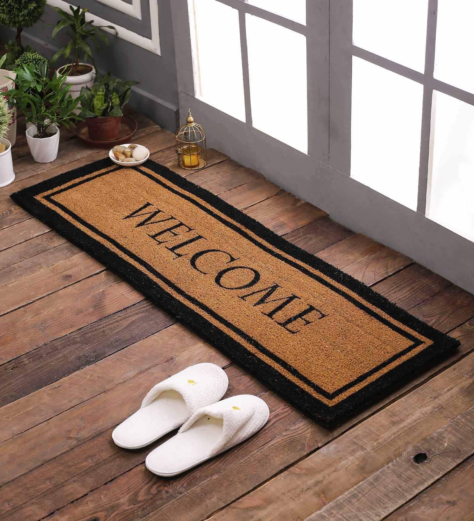SWHF Natural Coir Printed Double Doormat Long-Lasting, Anti-Slip, Heavy Duty Thick Entryway Rug with PVC Backing for Indoor & Covered Door Entrances 120 x 40 cm (SWPF0018)