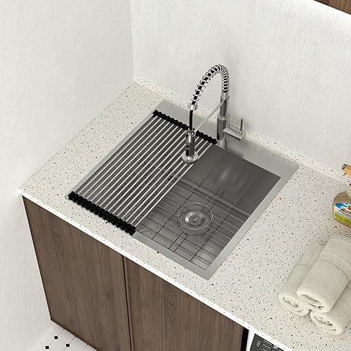 Miniatura 17 de Lordear - Fregadero de cocina encajado de 21 x 20 x 10 pulgadas, tipo bar, de acero inoxidable de calibre 16, con una sola cubeta, para exteriores