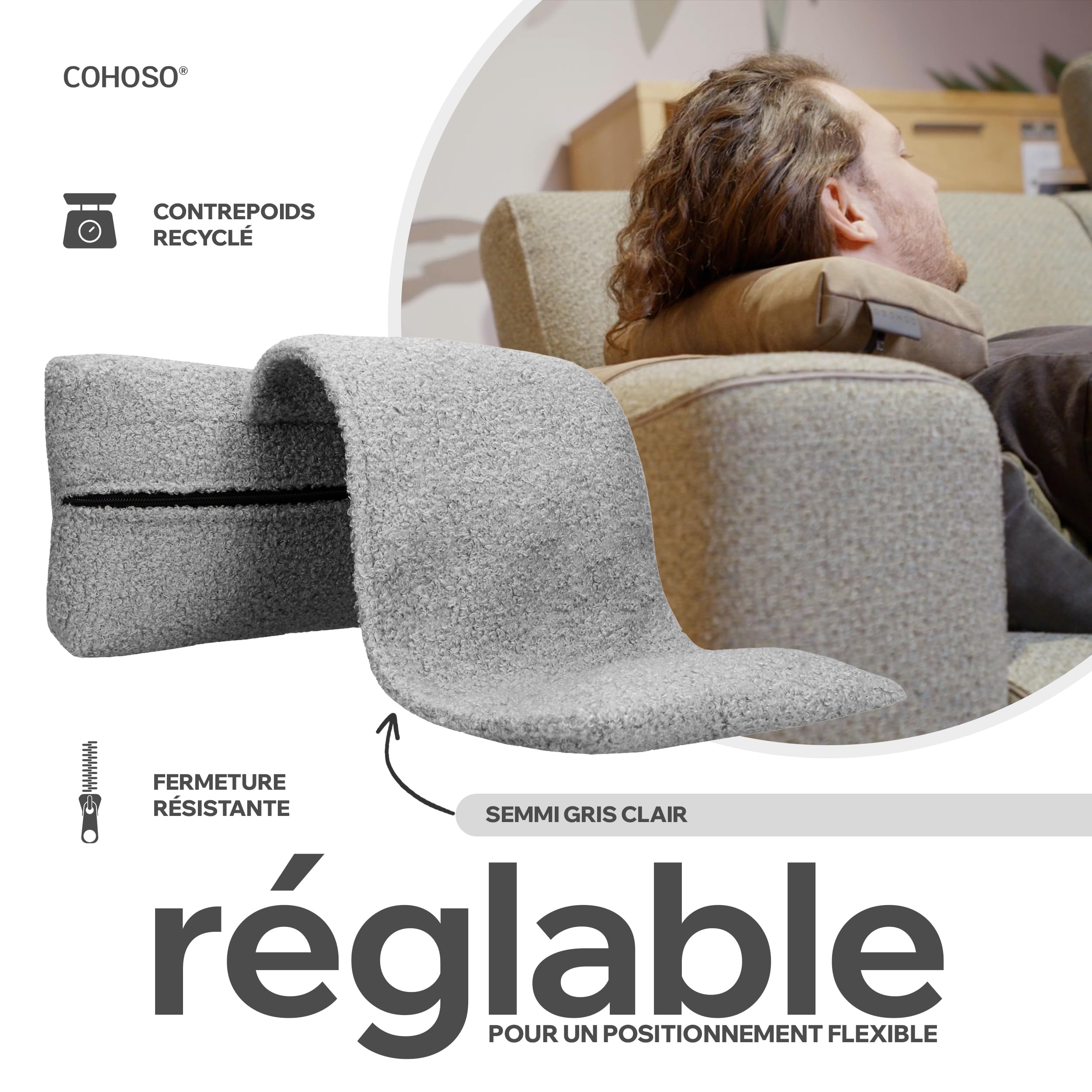 Coussin de nuque orthopédique de qualité supérieure pour fauteuil, canapé et fauteuil de lecture pour canapé et fauteuil de télévision - Coussin de dossier - Coussin intérieur PTMD (SEMMI gris clair))