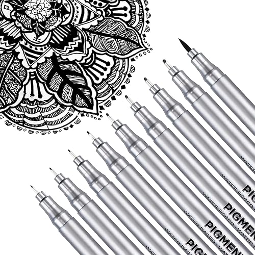 Dyvicl Micro-Pen Fineliner Pens, Black Pigment Liner Multiliner Archival Ink Micro Fine Point Pens for Sketching, Drawing, Journaling, 9 Pack