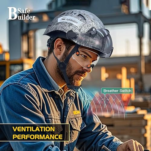 Vista 16 de Casco de seguridad industrial con visera ABS casco duro con visera ajustable Ventilación Hardhats construcción cabeza protección ANSI Z89.1 Casco