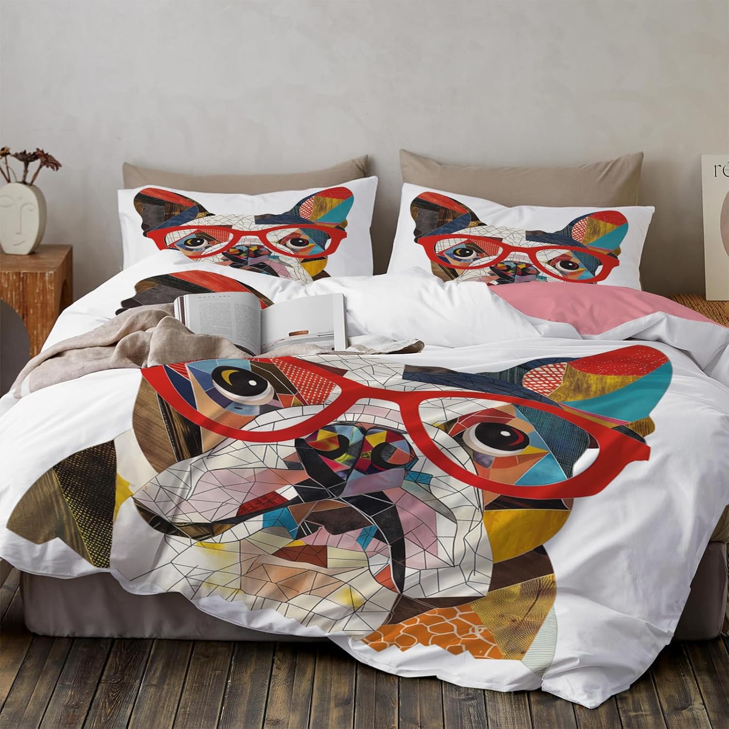 3D Black Pug Comforter Cover Set Full size,Wildlife Print Bedding Set,Duvet Cover Boys Girls Teens Quilt Cover Set with 2 Pillowcases withwith Zipper and Corner Ties,Zipper Closure for Easy Use