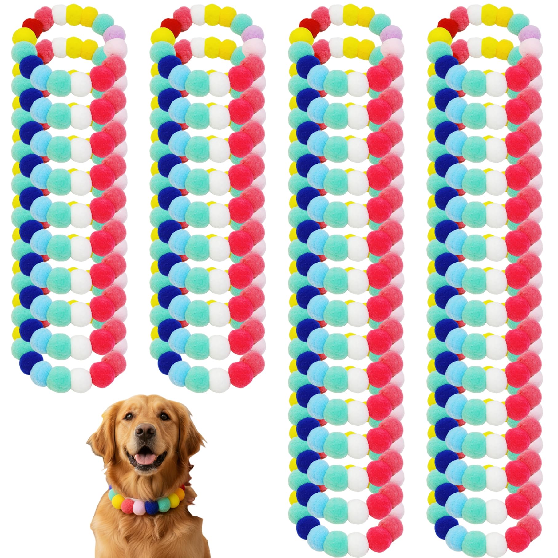 50 Collares de Perro con Cuentas, Collar de Gato elástico Ajustable con pompón Suave para Perros pequeños Cachorros, Collar de Moda para Mascotas para Fotos y Uso Diario, Interior al Aire Libre