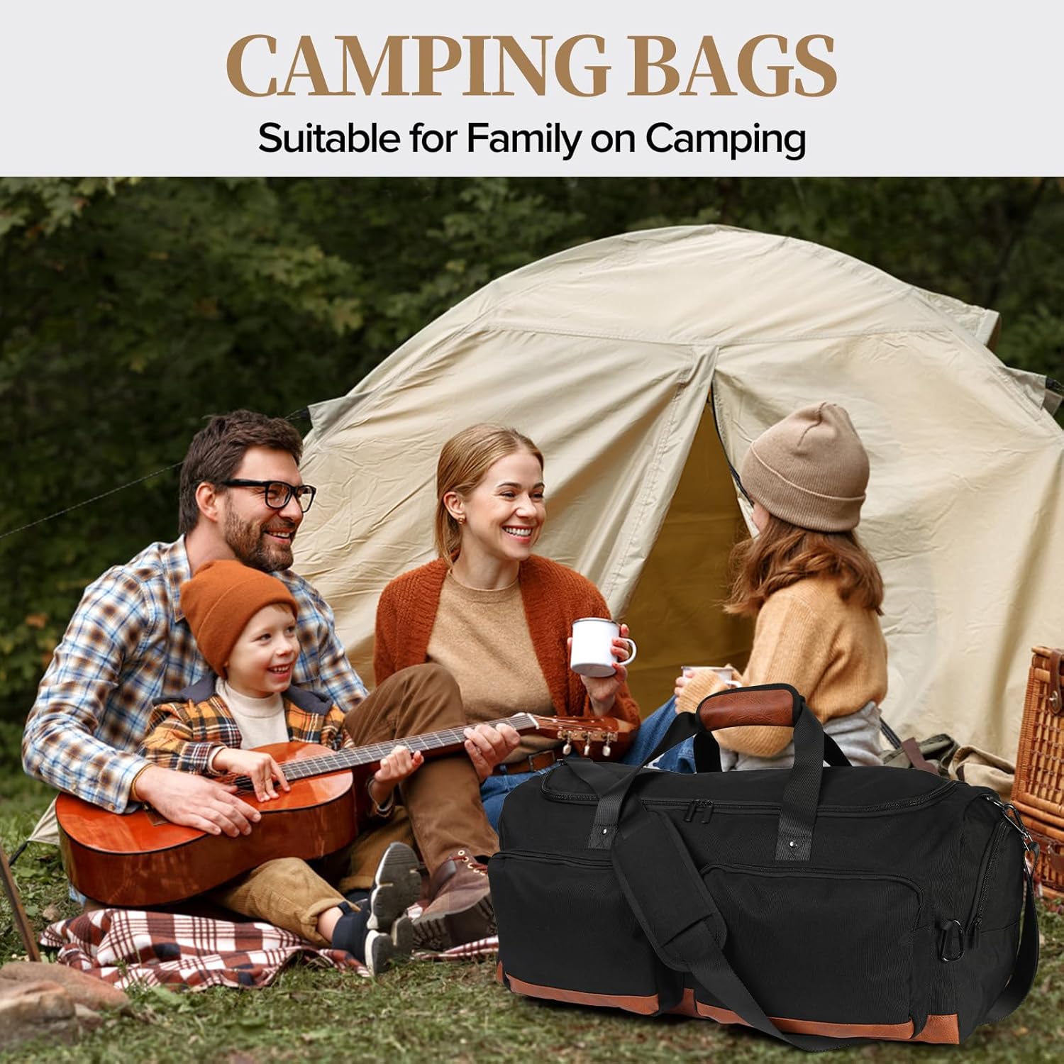 Duffle Bag for Travel, 55L Travel Duffel Bags, Weekender Overnight Carry on Travel Bag for Men & Women on Traveling, Camping, Sporting, Business (Black, 55L) - Image 6