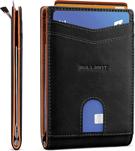 Bulliant - Billetera delgada con bolsillo frontal y clip para billetes, billetera plegable para hombres con capacidad para 10 tarjetas de 3.1x4.5