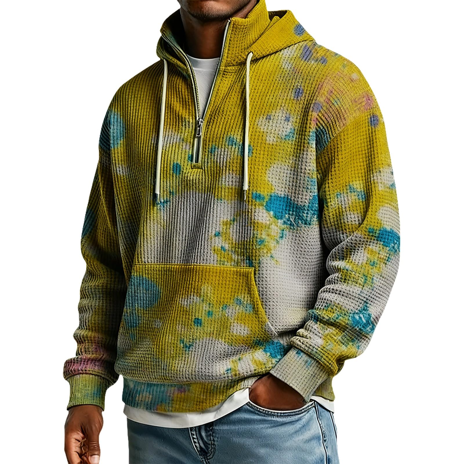 Ropa Protección Solar Sudadera De Manga Larga con Botones para Hombre, Estilo Casual Otoño E Invierno. Top Azul Lentejuelas (Light Yellow, M) Muscle Fit Camiseta Sin Mangas Camisa