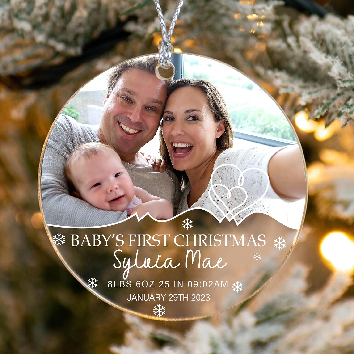 GOSSBY Transparent Ornament - Custom (Photo Upload) Babys First Christmas Babys First Christmas Ornament Round with Photo Message- Holiday Ornament - Custom Photo Message - Christma