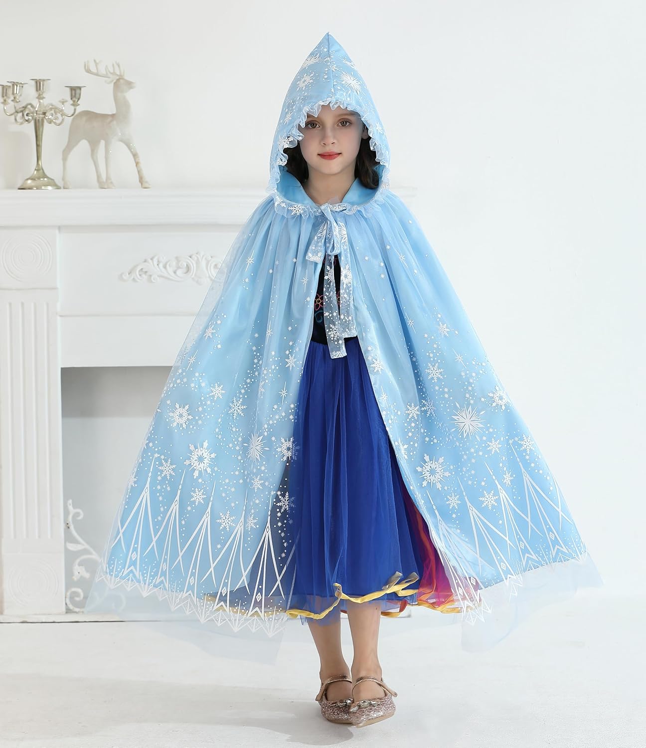 Girls Elsa Cape Hooded Cloak Kids Play Cape Dress up Costume - Image 8