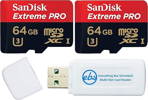 SanDisk - Tarjeta de memoria Micro SD Extreme Pro de 64 GB (2) funciona con GoPro Action Camera Hero 12 negro (SDSQXCU-064G-GN6MA) U3 V30 Bundle con