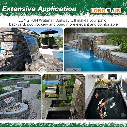 Miniatura 6 de LONGRUN Fuente de piscina al aire libre con control de aplicación de cascada, luz LED multicolor para piscina al aire libre, derrame de agua