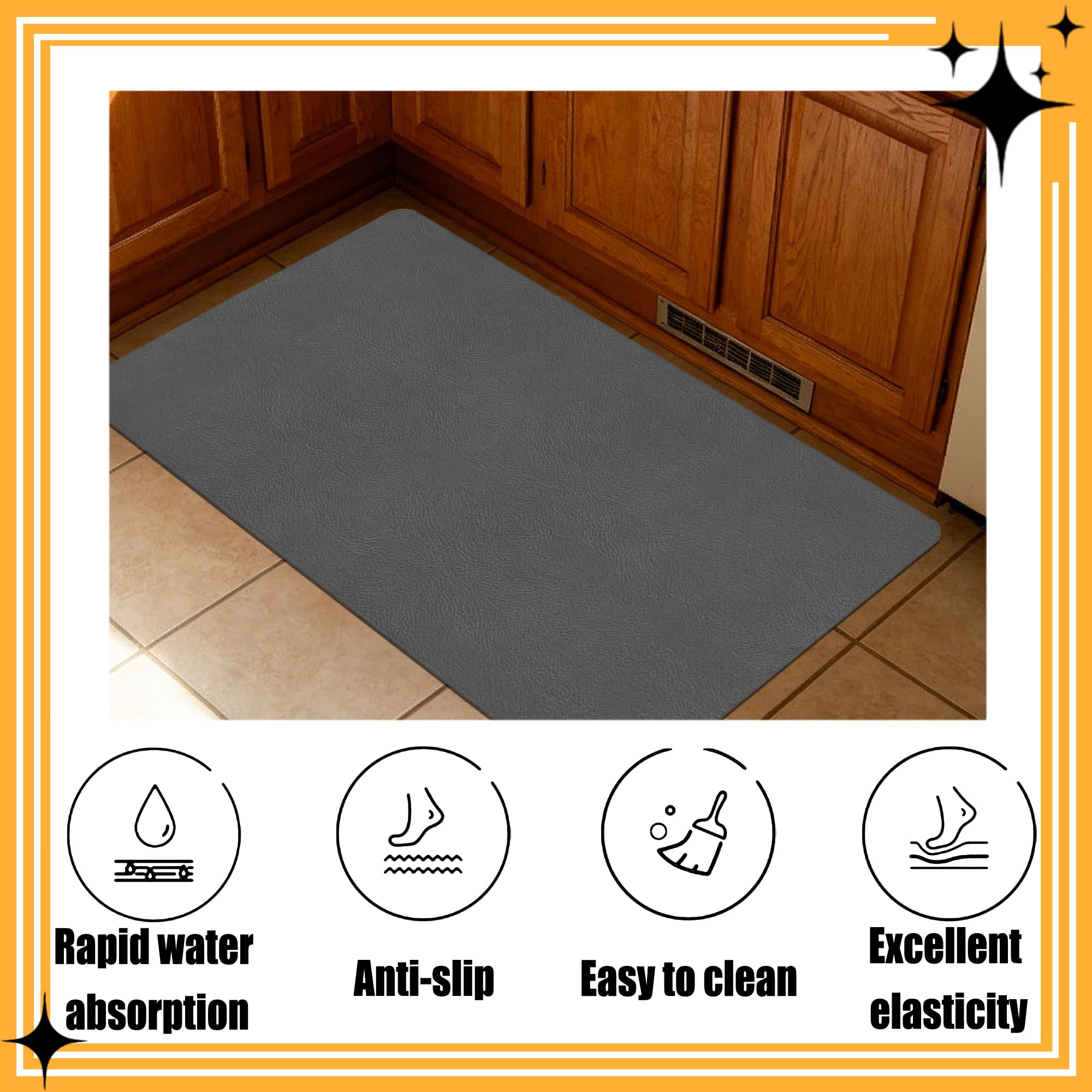 Tappeto Diatomite Bagno Antiscivolo 60 x 60 cm Assorbente Tappetino Bagno Doccia Lavabile Morbido per Pavimento Del Cucina, Piatti, Piante O Animali Domestici, Grigio Scuro