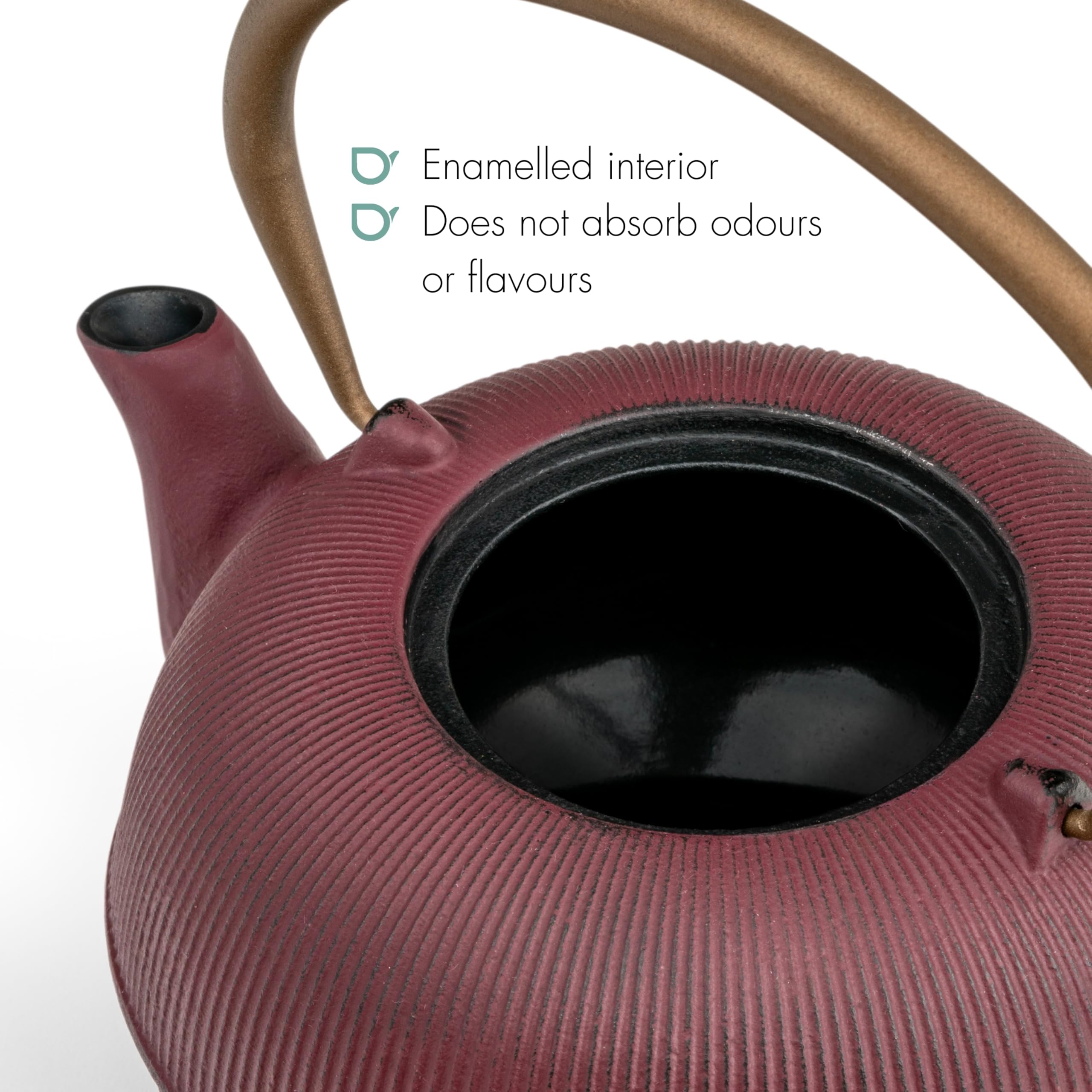Petite théière en fonte à induction 1 l – Verseuse asiatique violette avec anse et filtre à thé en acier inoxydable – Idéal pour les thés en vrac