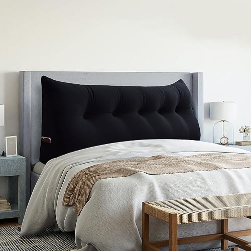 Miniatura 7 de Fundas de almohada de cuña, almohada grande de lectura, para sentarse en la cama para adultos, cojín de terciopelo triangular para cabecero (negro,