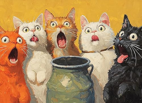 Rompecabezas de 1000 piezas para adultos, divertido rompecabezas para adultos con gatos sorprendidos, pintura al óleo, rompecabezas divertido