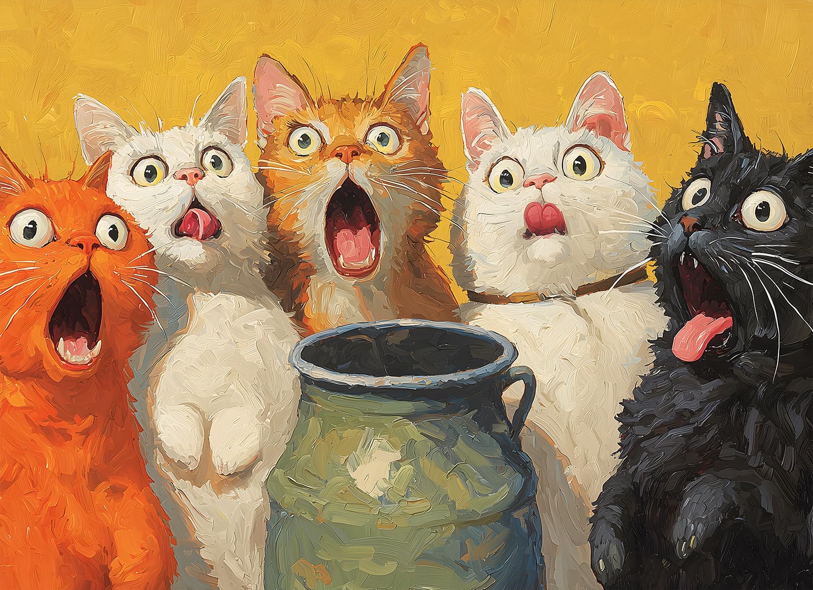 1000-Piece Adult Puzzle - Fun Jigsaw Puzzle for Adults Surprised Cats Oil Painting, Challenging Fun Puzzle for Adults, Colorful Cat Art Puzzle, Great Gift Idea, 26.65 x 19.25 in