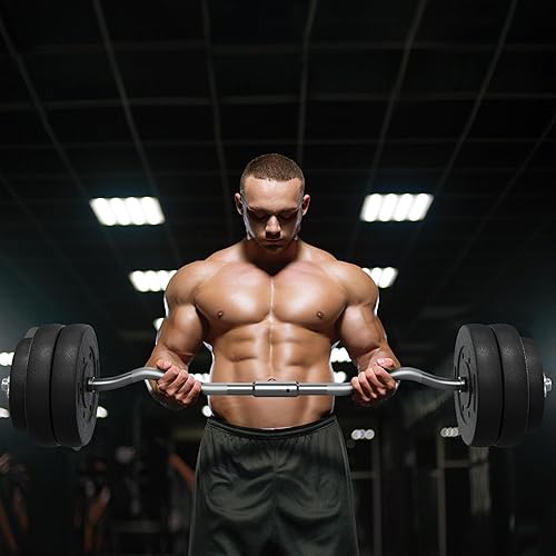 Miniatura 8 de Yaheetech Juego de mancuernas olímpicas y pesas (66 libras, 55 libras, 44 libras) con acabado cromado y color negro