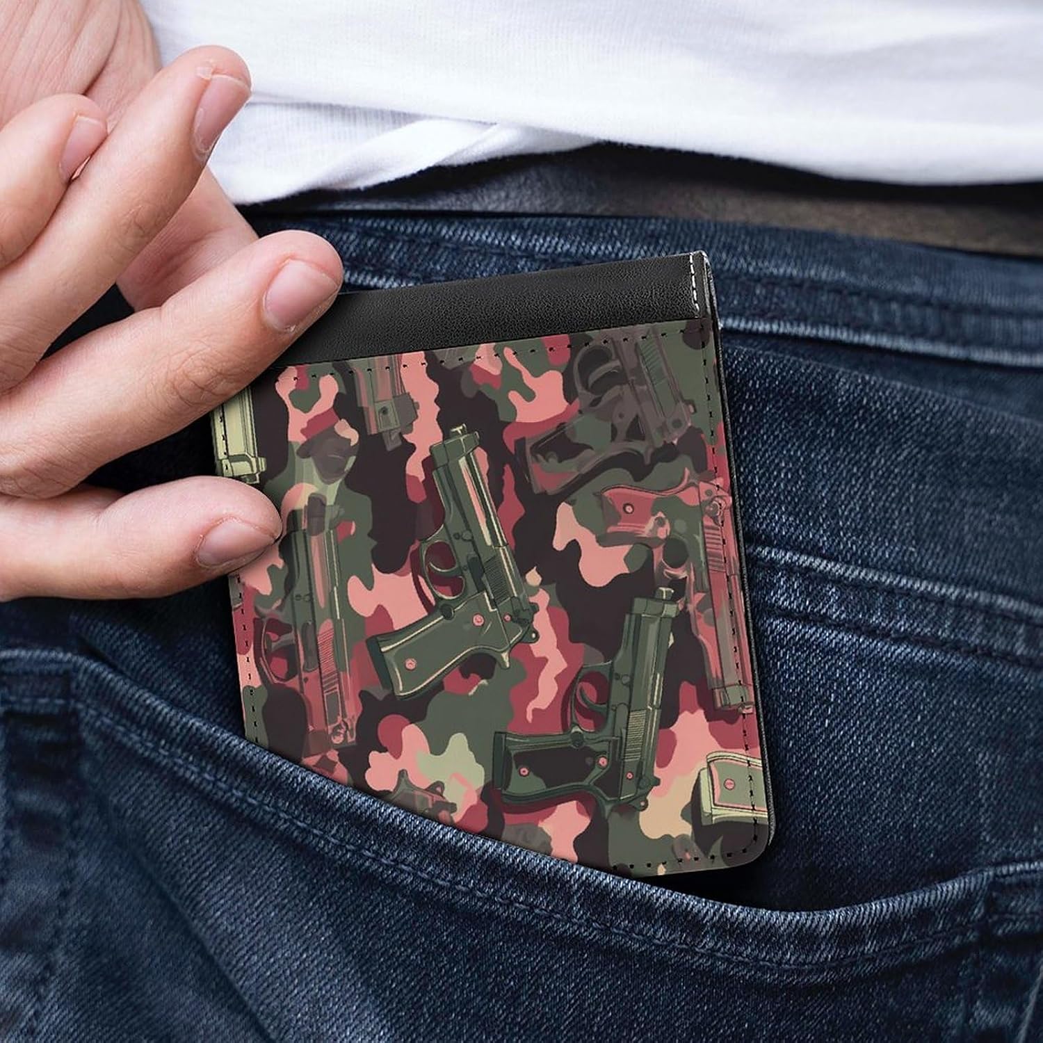 Camouflage Gun1 Novelty Wallet Soft Slim Front Pocket Bifold Purse with ID Credit Card Holder