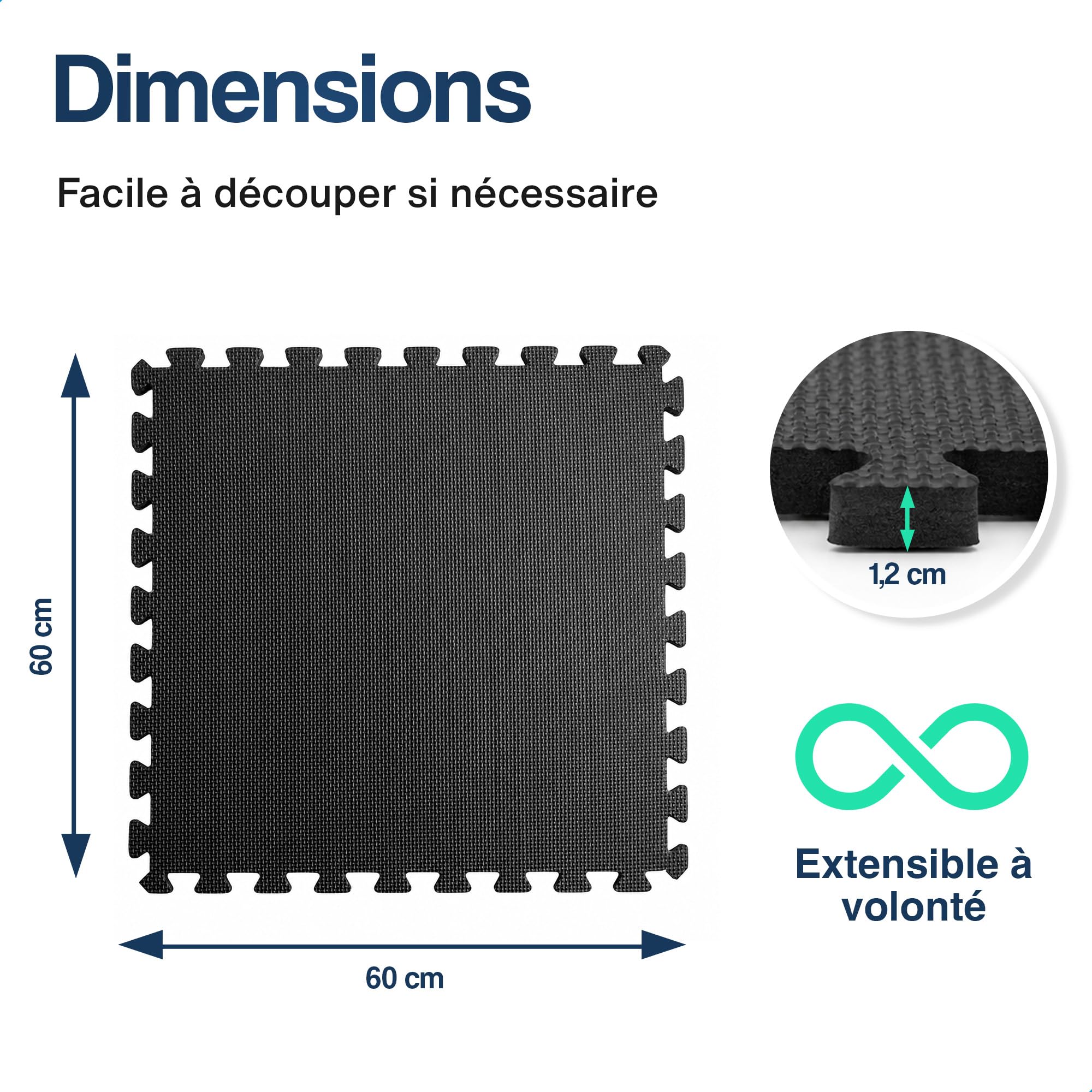 Hulser Tapis puzzle de fitness - 60 x 60 x 1,2 cm - Tapis de protection de sol pour salles de sport et maison - Pour appareils de fitness - d'entraînement