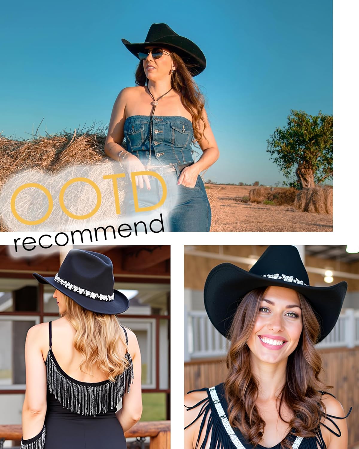 Gossifan Western Cowboy Hat for Men Women Wide Brim Felt Fedora Cowgirl Hats with Buckle Belt - Image 6