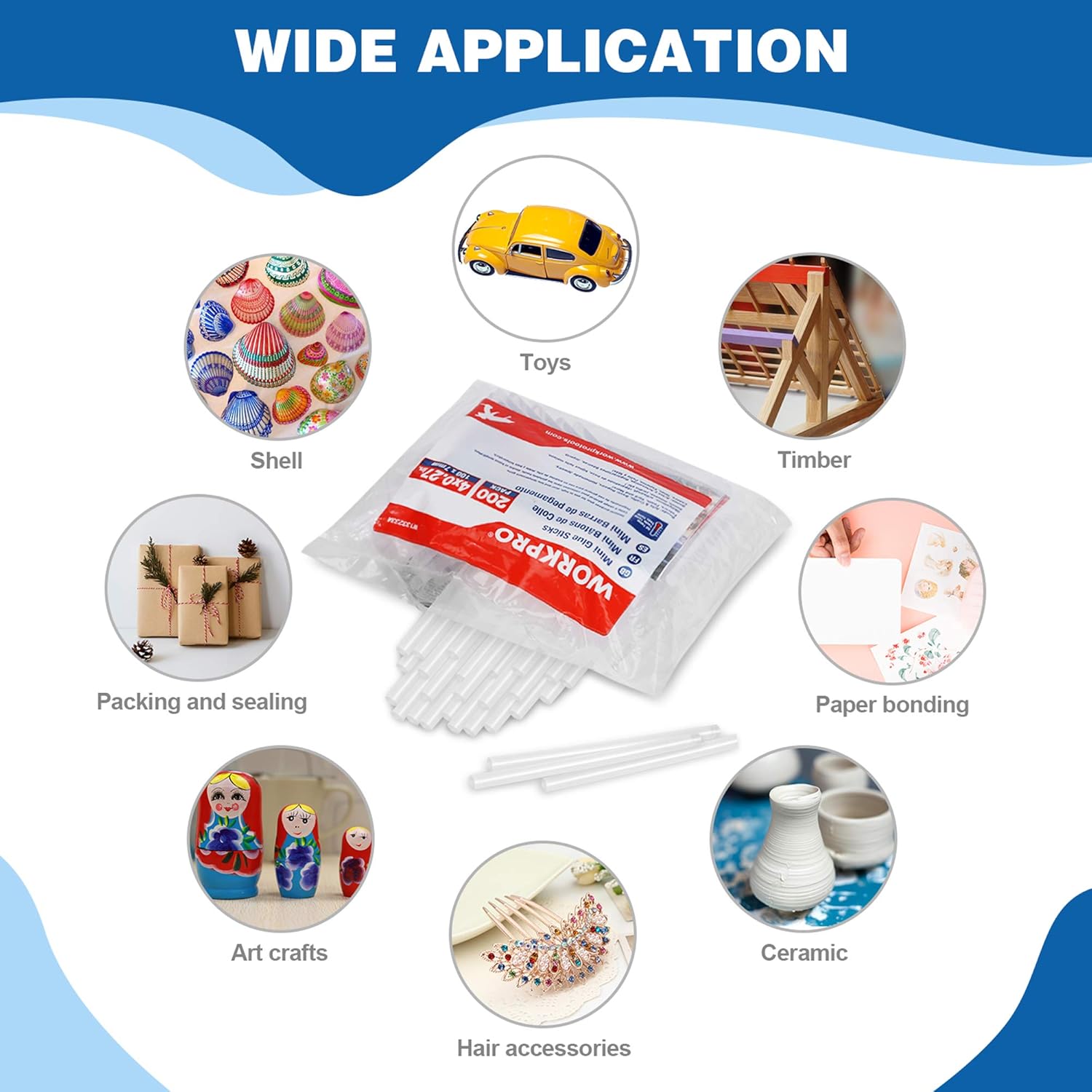 WORKPRO Full Size Hot Glue Sticks, 100-pack, 0.43x8 Inches, Compatible with Most Glue Guns, Multipurpose for DIY Art Craft General Repairs, Home Decoration and Gluing Projects -