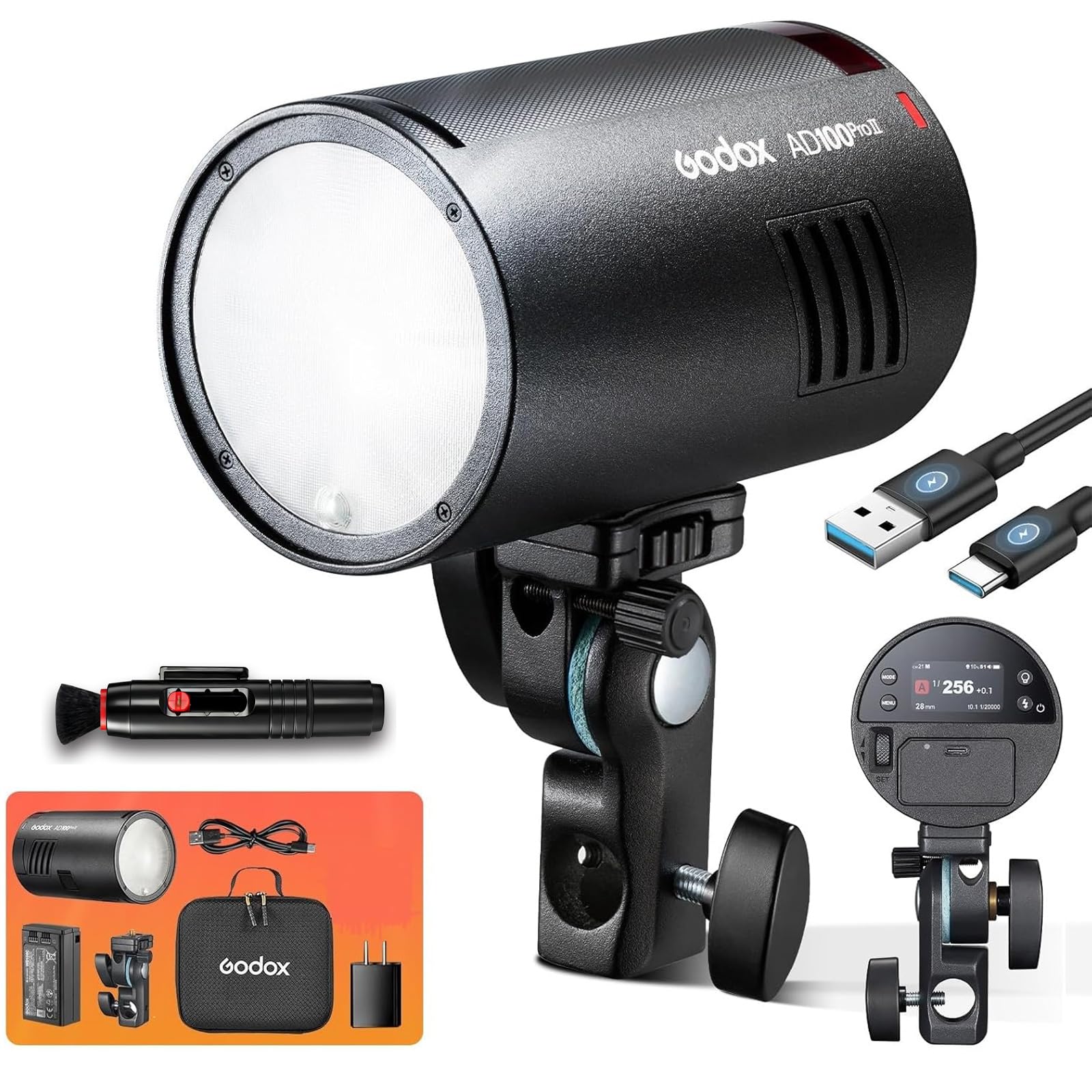 Godox AD100 Pro II Flash, flash tascabile AD100PROII, 100 Ws TTL/M/Multi-funzioni, sistema radio X 2,4 GHz, sistema 1/8000HSS, 0,01-1,5 s, 490 flash a piena potenza Godox AD100pro II Flash