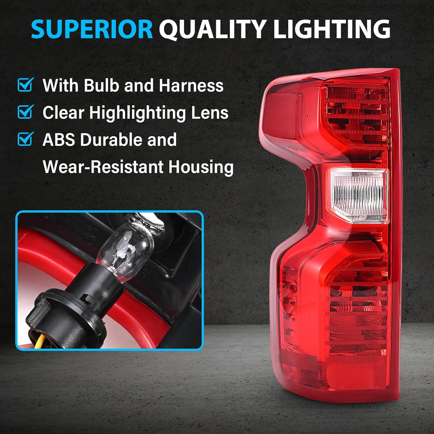 Halogen Tail Lights Assembly Compatible with 2019 2020 2021 2022 2023 2024 Chevy Silverado 1500 2500HD 3500HD, Rear Left Driver Side Taillights with Bulb & Harness NON-LED Model