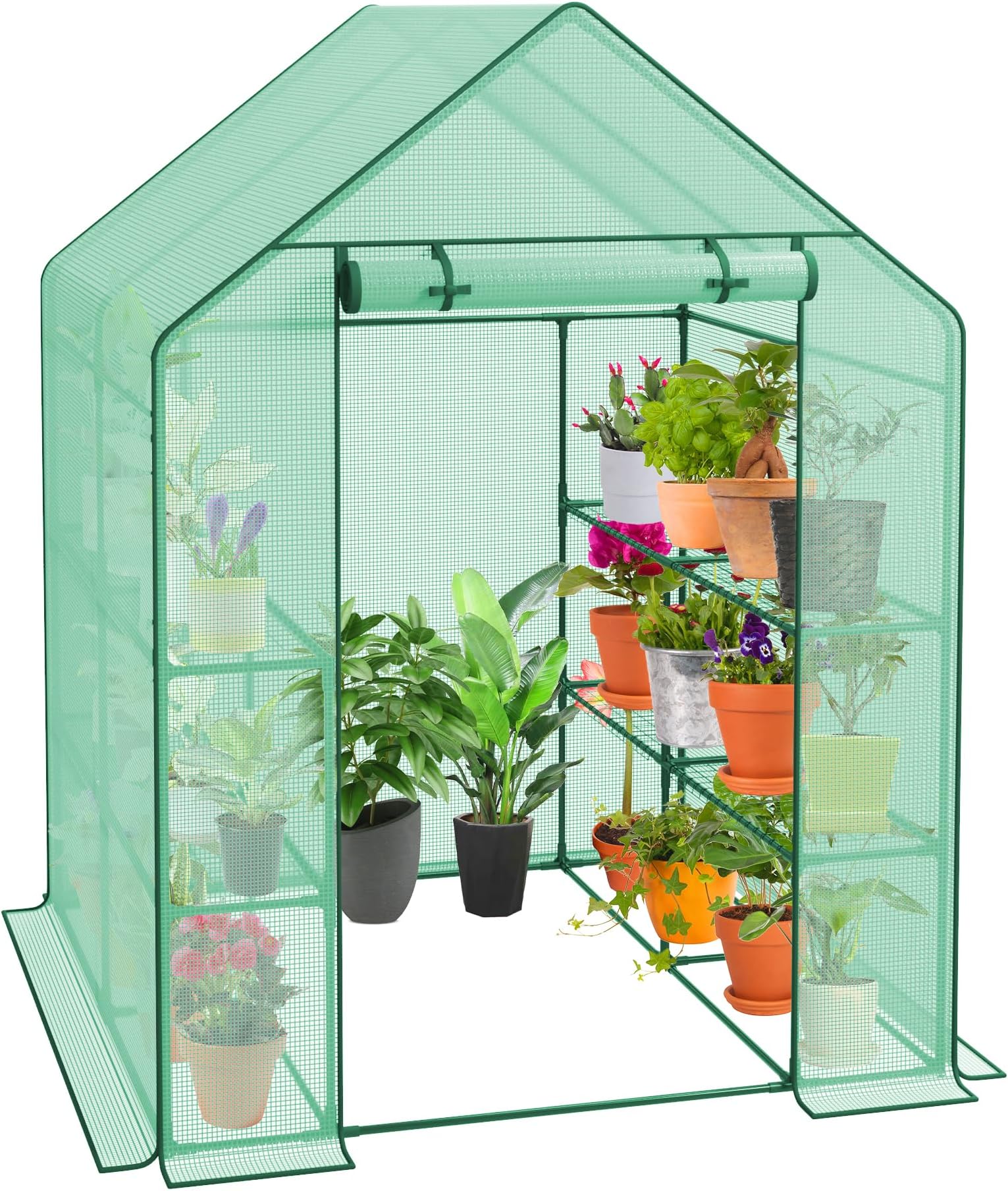 HomGarden HomGarden Greenhouse,57 x 57 x 76'' Greenhouses for Outdoors 3-Tier 8 Shelves Plant Flower Tent Lawn Patio Garden Plant Shelf Green House w/PE Cover and Zipper Door