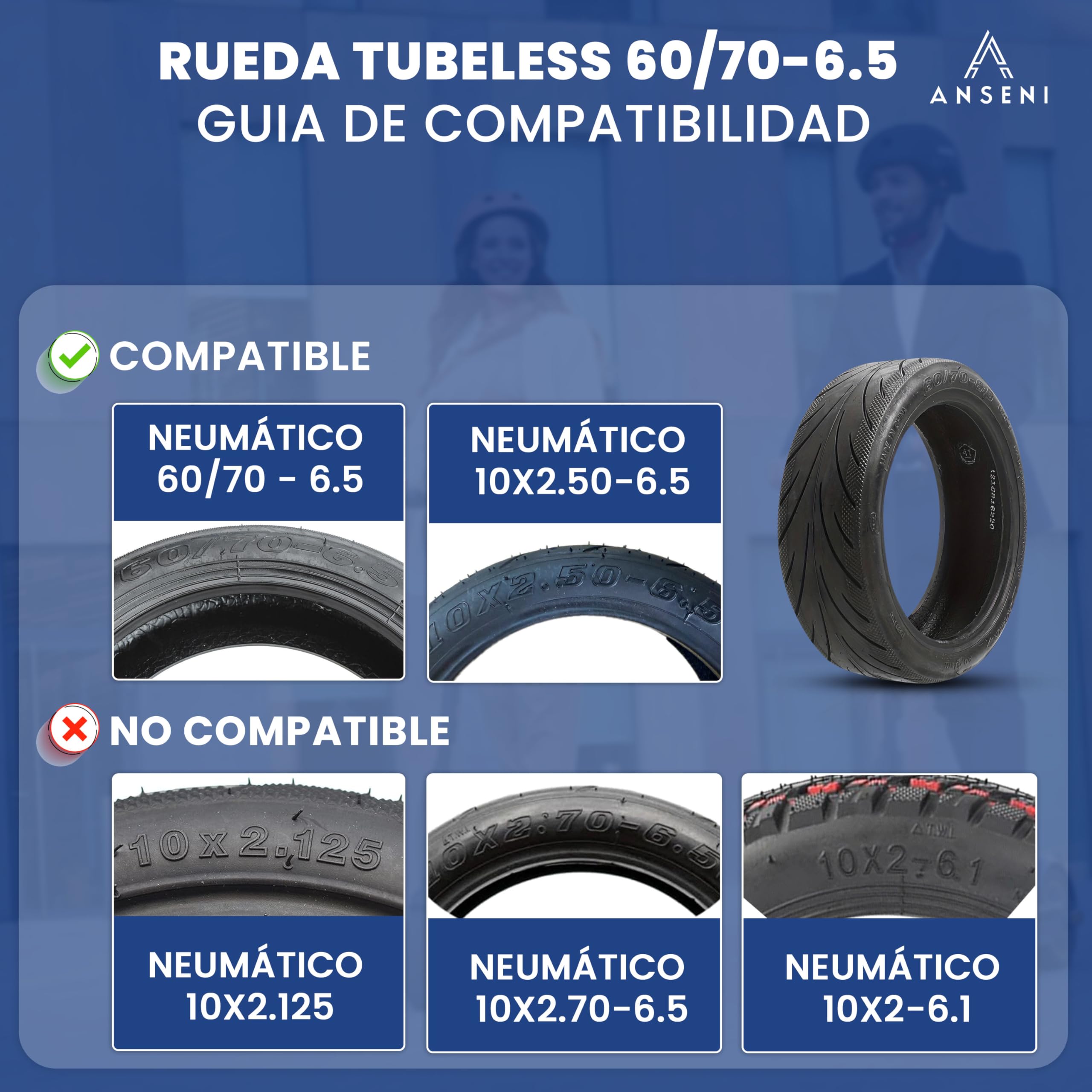 Rueda Tubeless 60/70-6.5 Neumático 10 Pulgadas 10x2.50-6.5 para Segway Ninebot E3 E, Max G30/G30D, Xiaomi 5/5 Pro/5 Max, Smartgyro K2