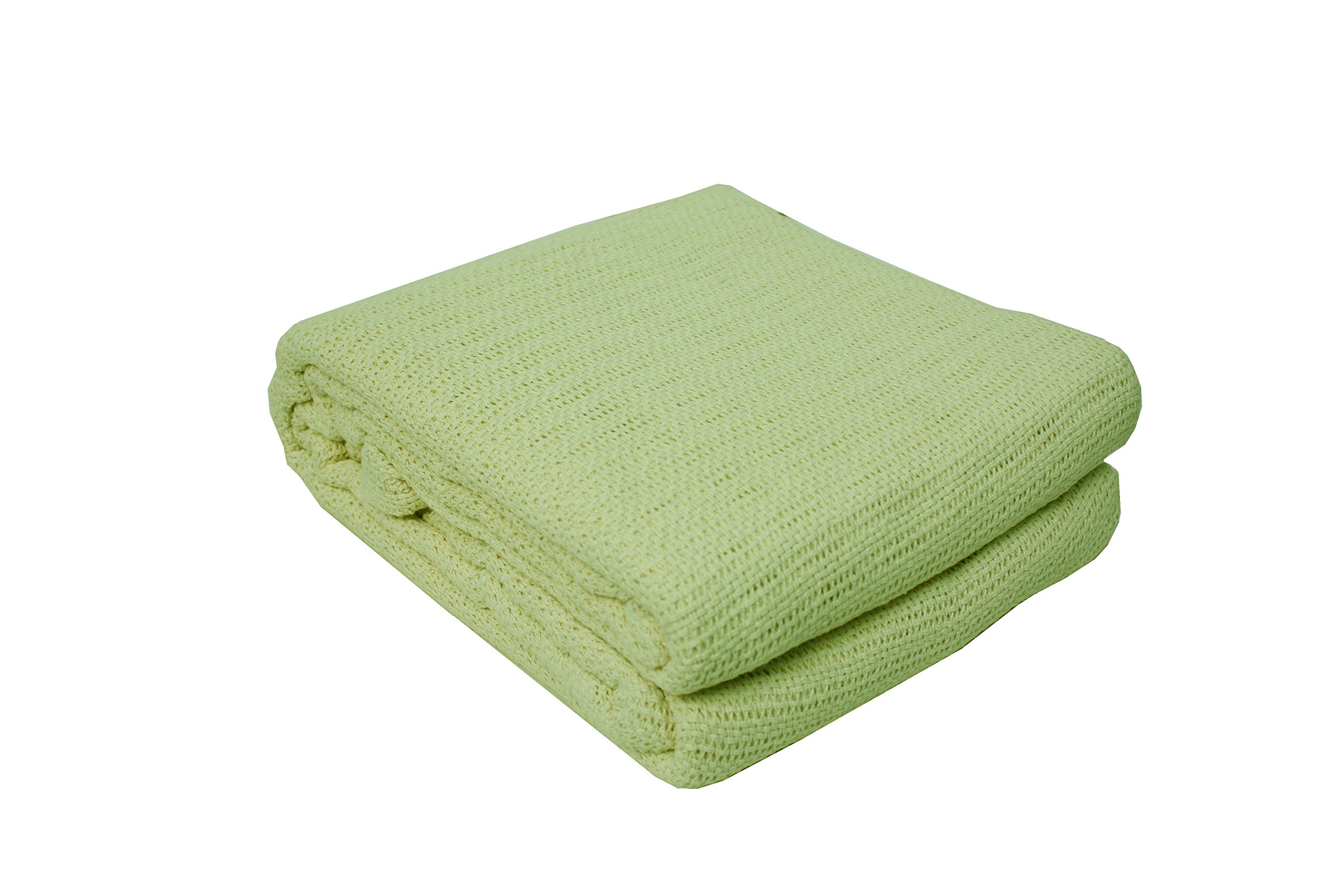 Soft Premium Cotton Thermal Blanket, Queen/King 102x90", All Season Comfort Cozy Warm Breathable Throw Blanket for Layering Bed, Couch, Sofa-Green