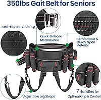 Vista 3 de Aliseniors Cinturón de transferencia de cinturón de marcha, cinturón de marcha con 7 asas, hebilla de liberación rápida y correas de piernas
