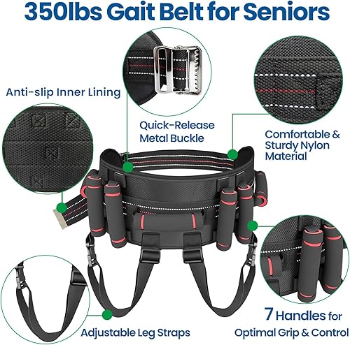Miniatura 3 de Aliseniors Cinturón de transferencia de cinturón de marcha de 500 libras para personas mayores con asas, asistencia médica de levantamiento de