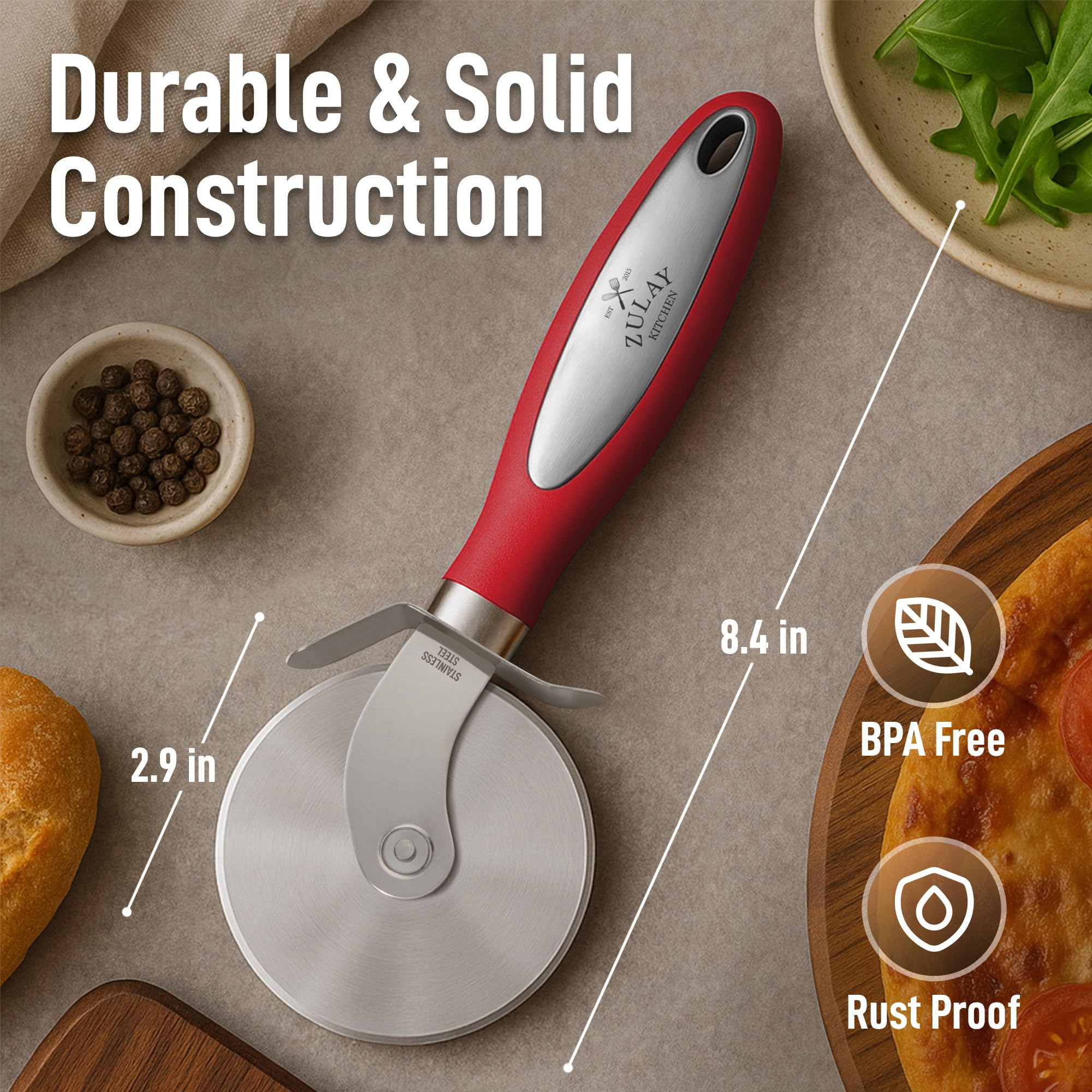 Webake 2-Piece Pizza Set - Stainless Steel Pizza Cutter Wheel & Pie Server With Green Non-Slip Handle