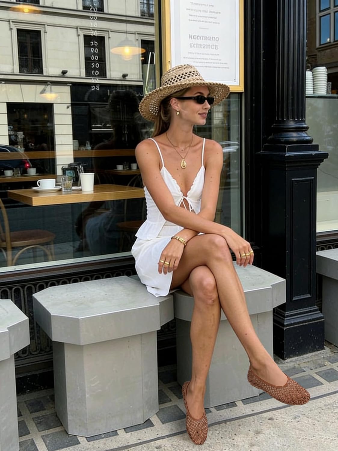 SOVANYOU Mesh Ballet Flats for Women Slip On Round Toe Comfy Casual Office Fishnet Ballerina Flat Shoes