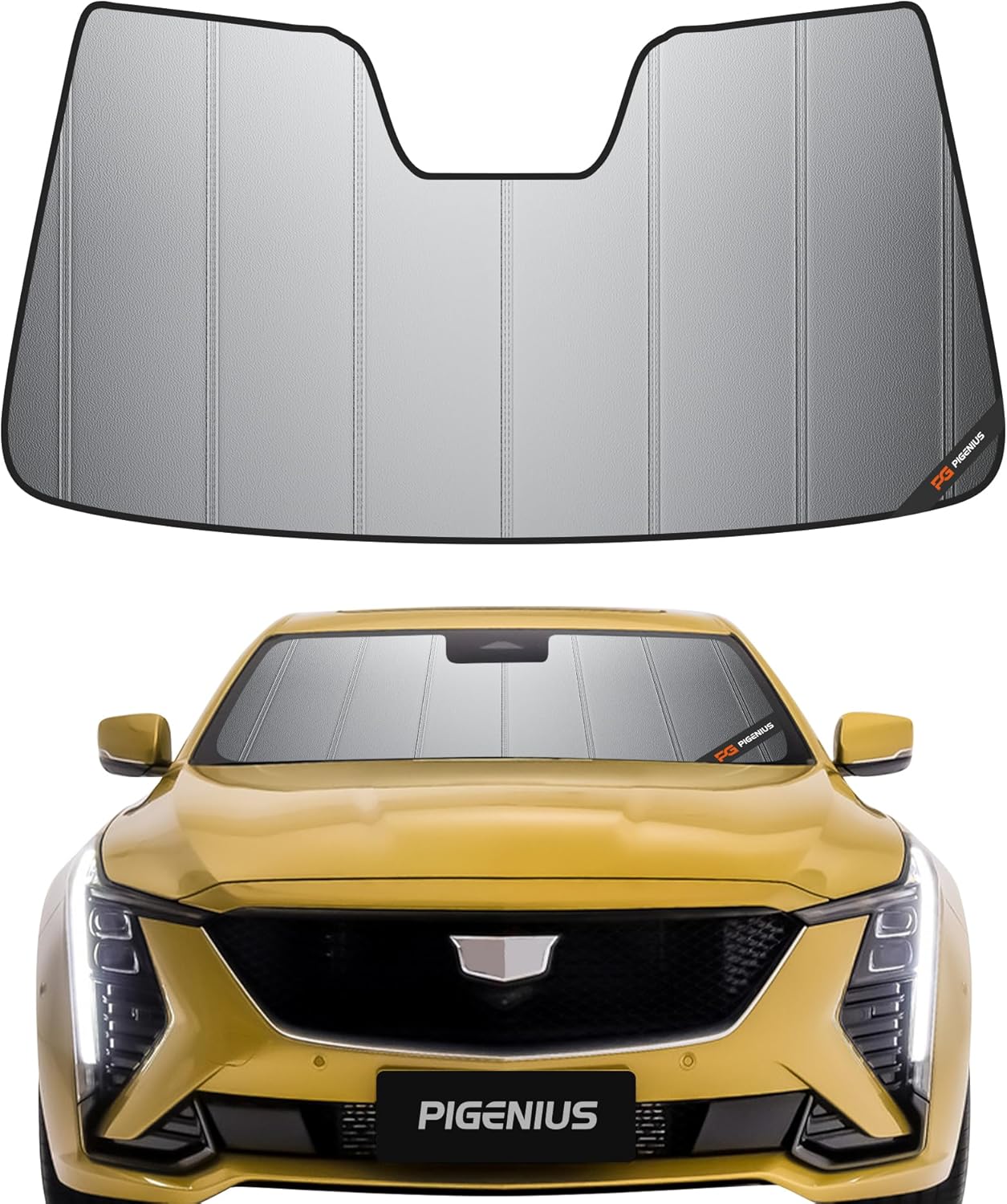 Windshield Sunshade for Cadillac CT5 2020-2025 (Sedan) Luxury/Sport, Premium Grey Leather Finish