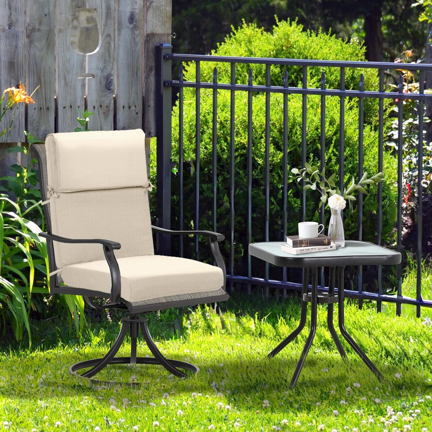 BPS 20 x 20 Inch Outdoor Rocking Chair Cushion Set of 2, Fade-Resistant and Water-Resistant Olefin Fabric Patio Chair Cushions with Removable Cover and Straps for Outdoor/Indoor Swivel, Dining Chairs