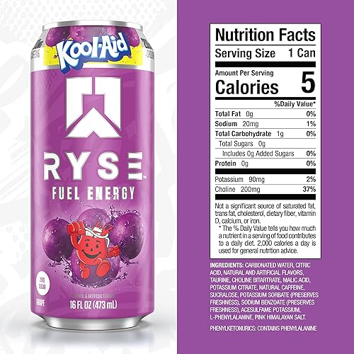 Miniatura 10 de RYSE Up Supplements Bebida energética sin azúcar de combustible, apta para veganos, sin gluten, sin rellenos y sin colores artificiales, 0 calorías,