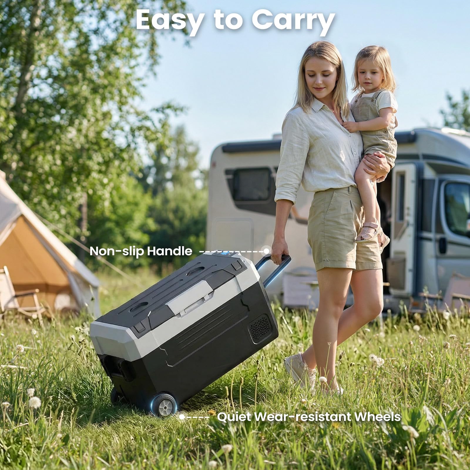Kompressor Kühlbox Dual-Zone (-20°C bis +20°C), elektrisch für 12V/24V/230V – mit Rollen, Trennwand & Schneidebrett – ideal für Camping, Auto, LKW, Wohnmobil,35L/45L/55L