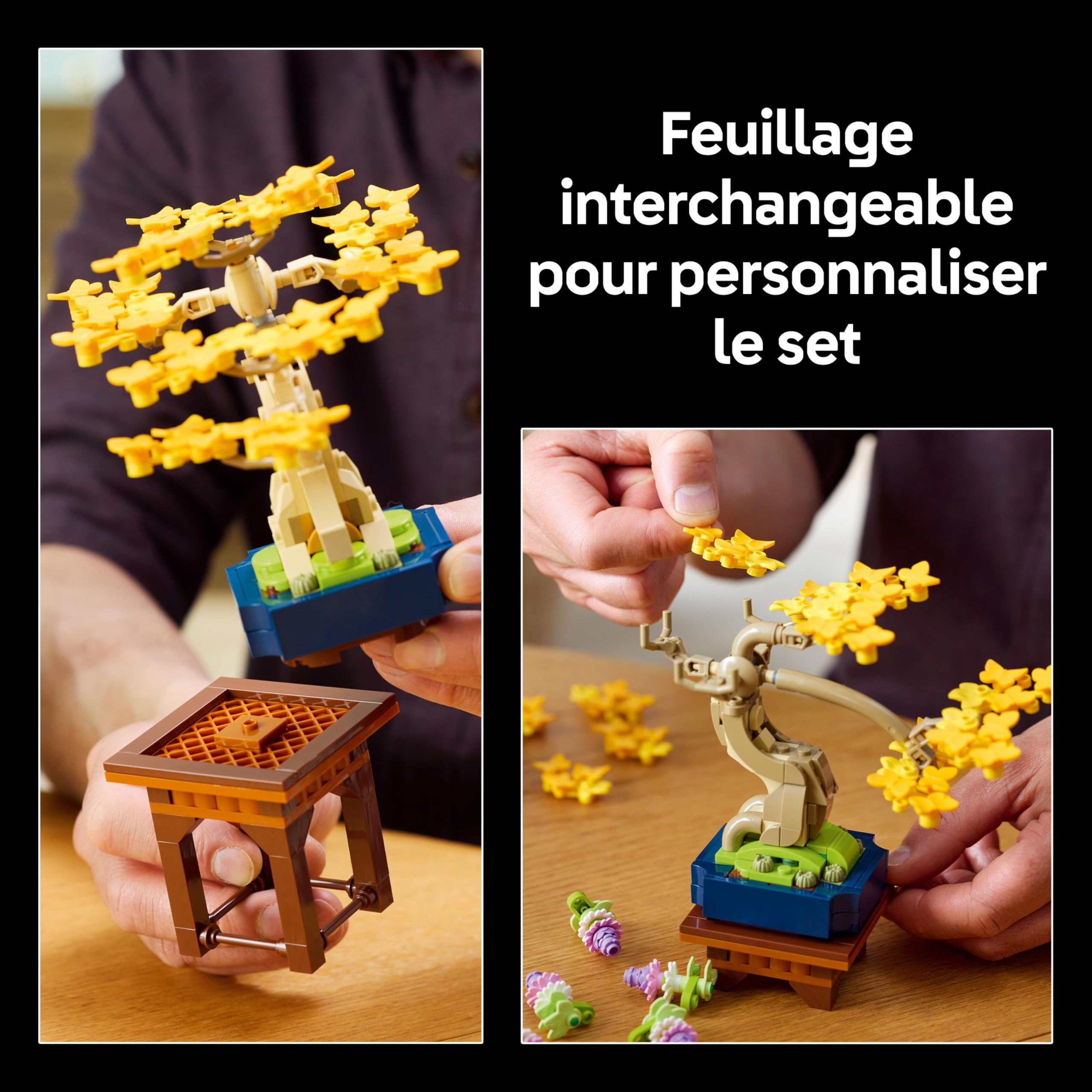 LEGO Botanicals Mini Bonsaïs - Set de Construction pour Adulte - 3 Plantes Artificielles avec Supports : Ginkgo, Pin Noir & Glycine - Maquette DYI pour Décoration Intérieure - Cadeau Original 10373