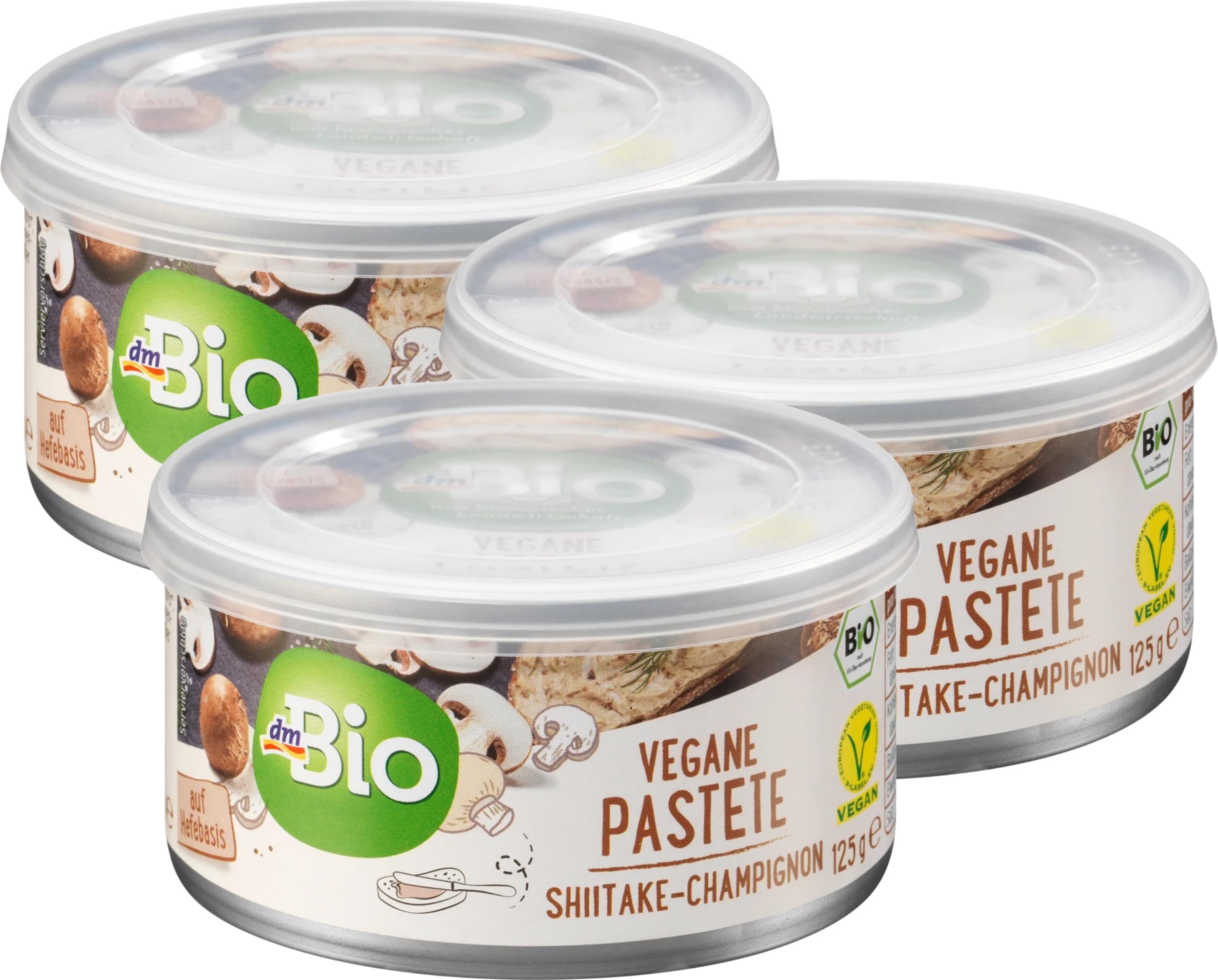 dmBioOrganic Vegan Shiitake and Mushroom Spread - Vegan Pate 3 Tins x 125 g (13.23 oz) - Made in GermanyEU Organic