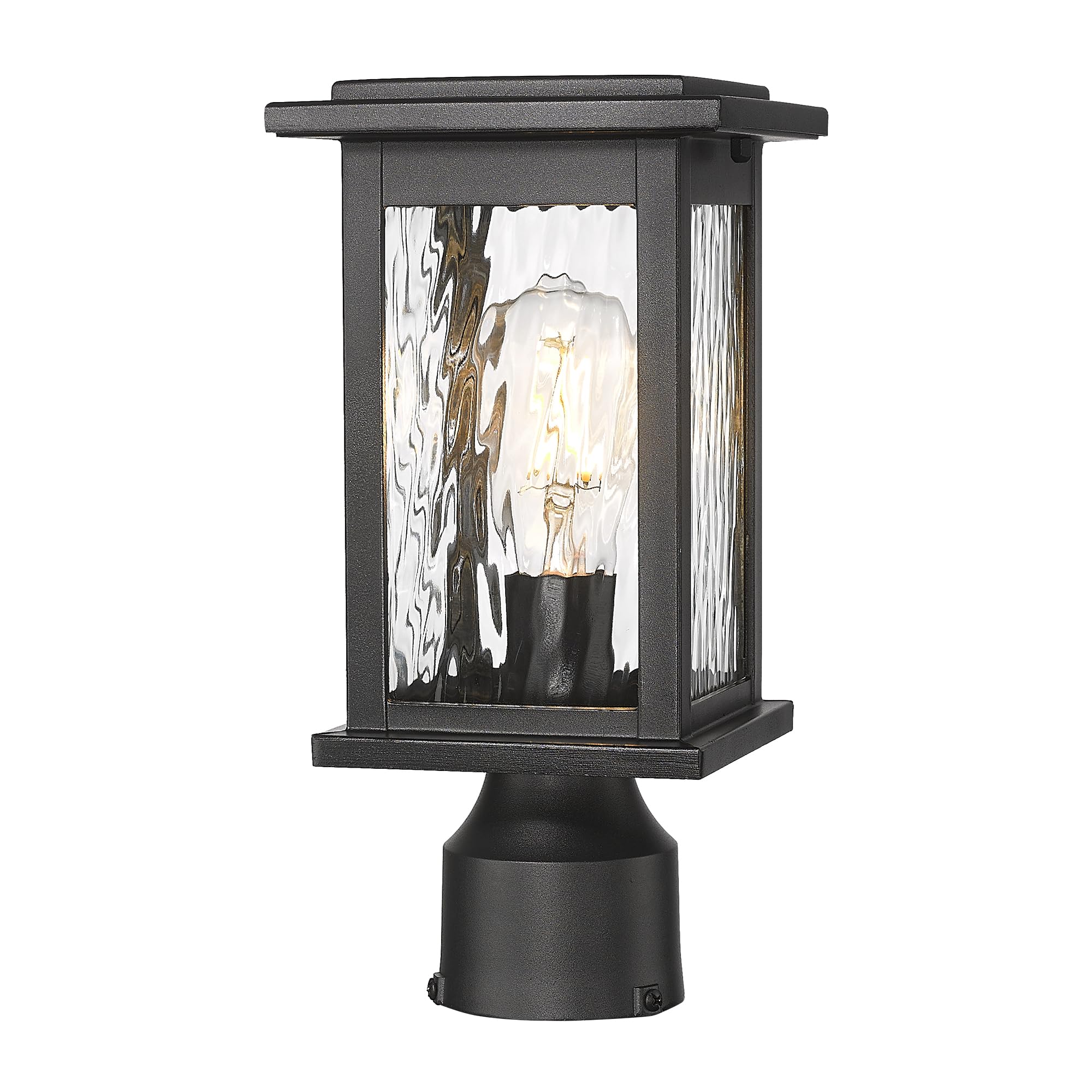Emliviar Black Post Lights Outdoor, Waterproof Pillar Light Ideal for Patio, Pathway, Garden, Aluminum with Water Ripple Glass, 1803EW1-P BK-WP
