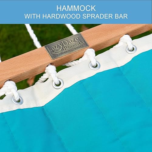 Miniatura 6 de Lazy Daze Hammocks Hamaca de tela acolchada con barra separadora, hamaca doble para 2 personas con almohada y cadenas, hamaca para exteriores,
