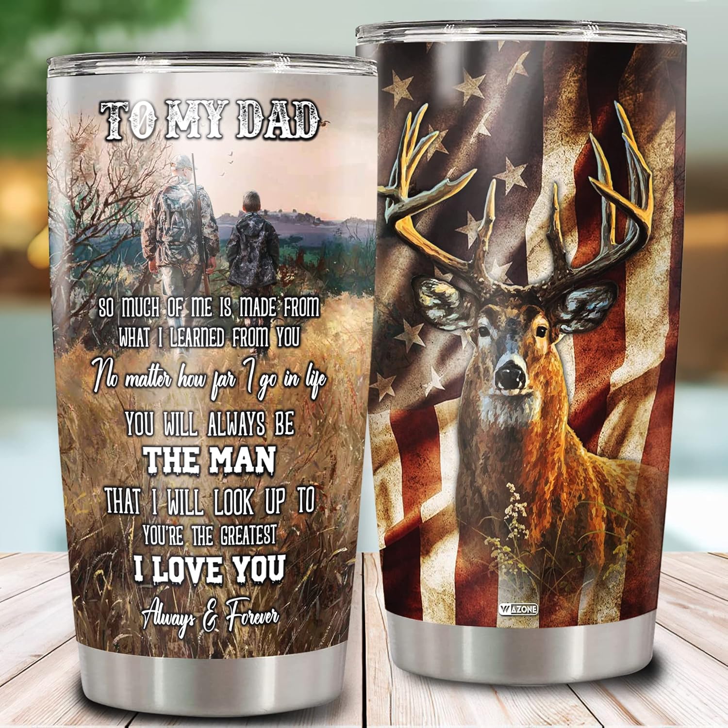 WAZONE Deer Hunting Tumbler Cup With Lid To My Dad Hunting Partners For Life Travel Mug Stainless Steel Vacuum Insulated 20oz Gifts For Deer Hunters Father Dads From Son Daughter - Image 2