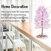 Vista 2 de Rose Quartz Gemstone Tree of LifeNatural Reiki Crystals Gemstone Chakra Tree for Positive Energy, Geode Agate Slice Base, Feng Shui Decor, Good
